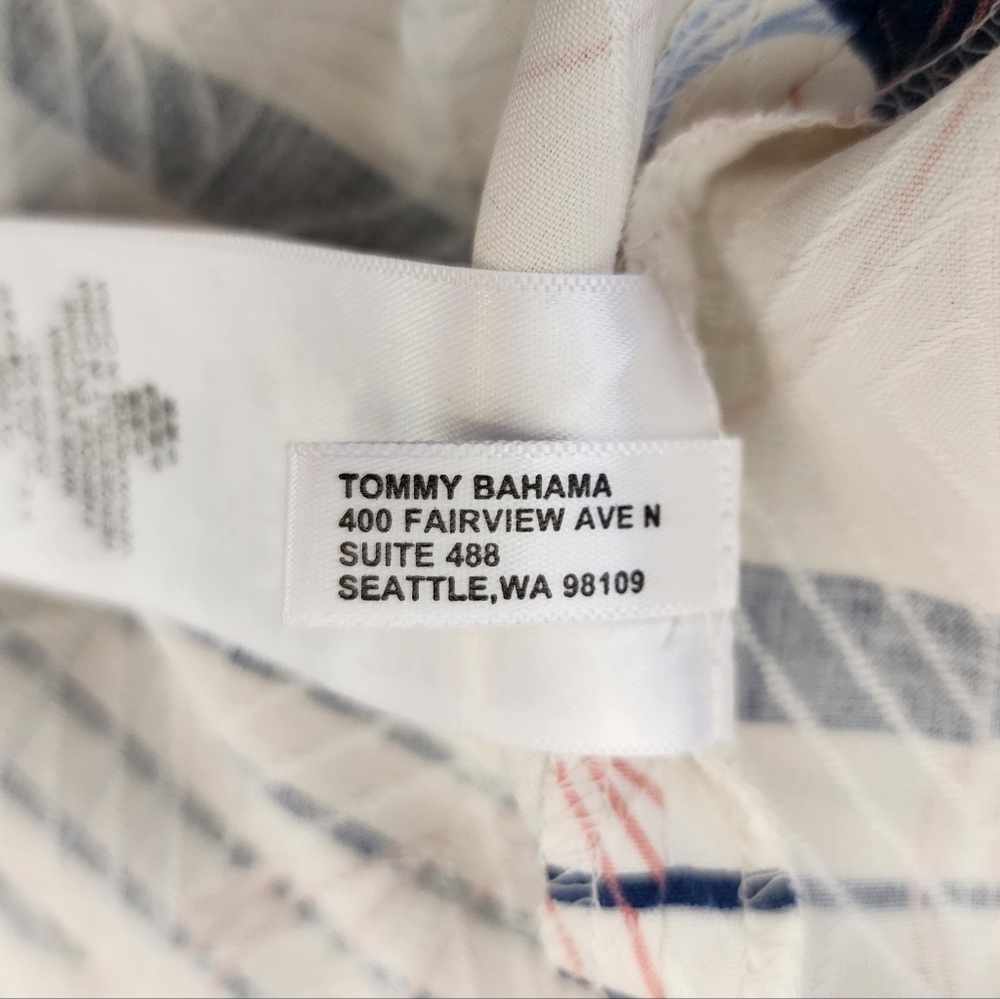 TOMMY BAHAMA 100% Silk Striped Leaf Print Button Up Shirt Cream Multi  S… - Picture 14 of 15